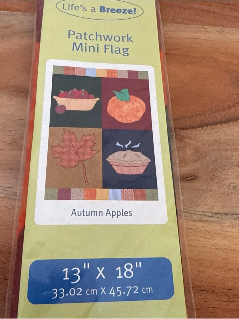 Mini House Flag Four Autumn Symbols Fall Apples Pumpkin, Pie Maple Leaf 13”x18”